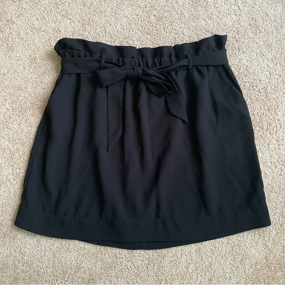 Express paper bag waist black mini skirt